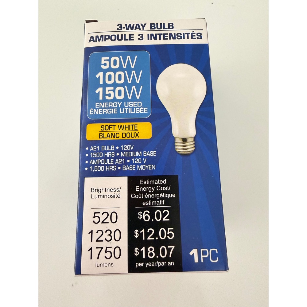 3-Way Light Bulb 50/100/150W Soft White A21 Medium Base 120V 30410263 1PC